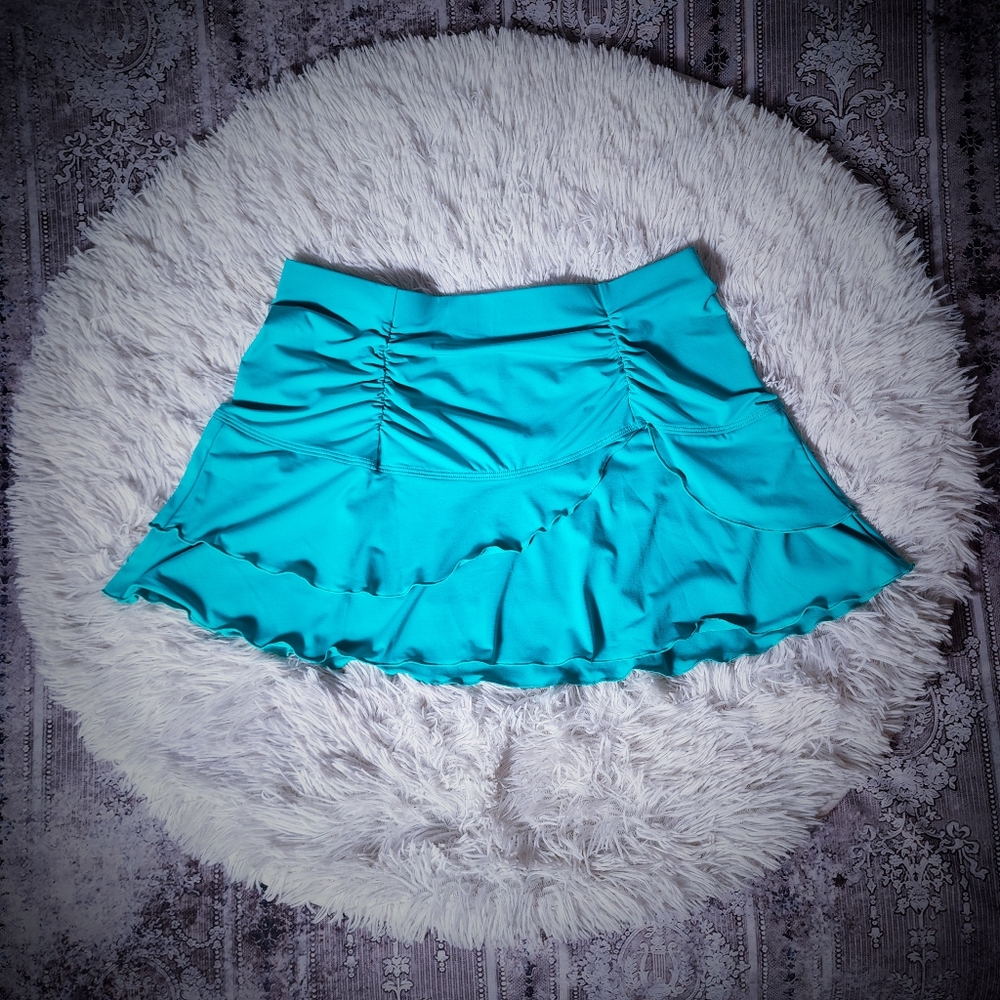 Turquoise Ruffled Tiered Swimsuit Cover Skirt